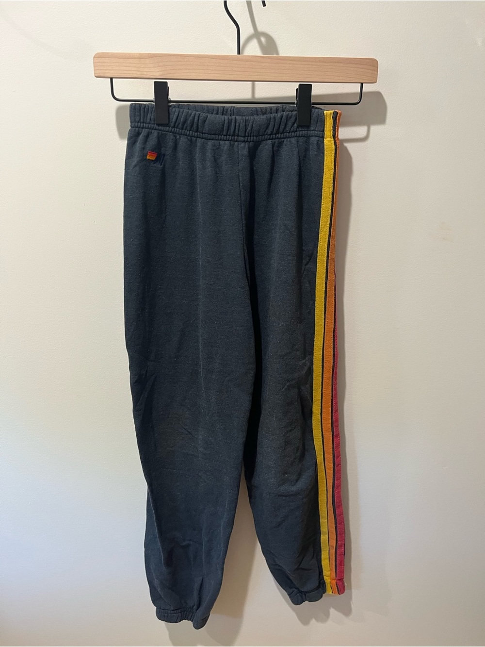 Aviator Nation Black Joggers with Yellow, Orange & red Side Stripes